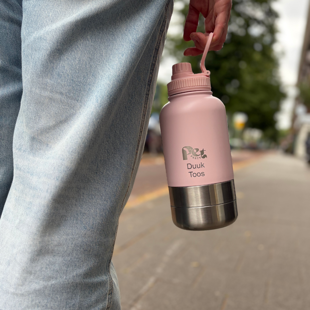 Compacte RVS Honden Drinkfles 3-in-1, lichtroze