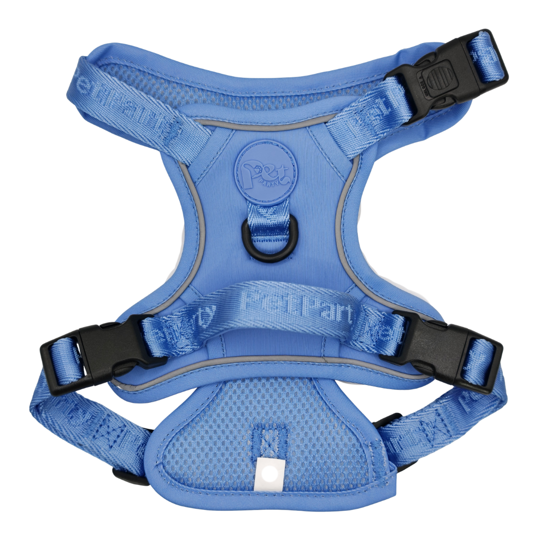 Verstelbaar Y-harnas met comfortabele pasvorm in blauwe kleur.
