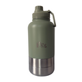 RVS honden drinkfles 3-in-1 met voer- en waterbakjes, 1000 ml, in ivoorwit, rookroze, saliegroen en zandbruin