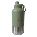 RVS honden drinkfles 3-in-1 met voer- en waterbakjes, 1000 ml, in ivoorwit, geel, lichtblauw, rood, rookroze, saliegroen en zandbruin
